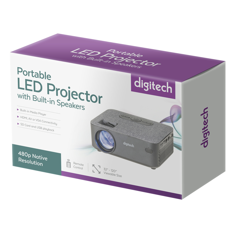 AV Projector with HDMI x 2, USB and VGA Inputs and Built-in Speakers