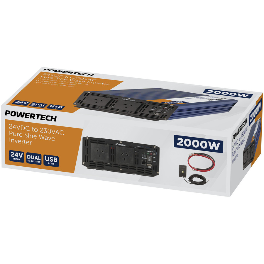 2000W 24VDC to 240VAC Pure Sine Wave Inverter - Electrically Isolated