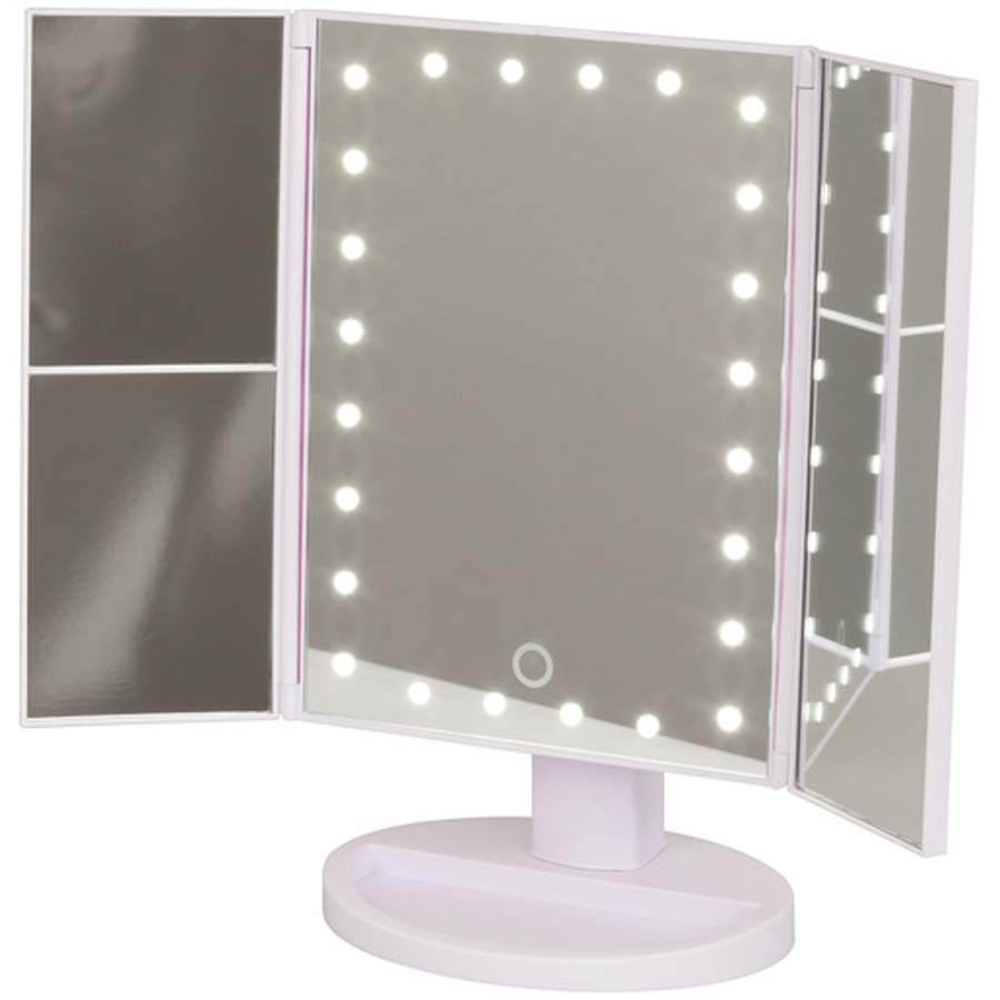 Tri-Fold LED Makeup Mirror with 3 x Magnification 