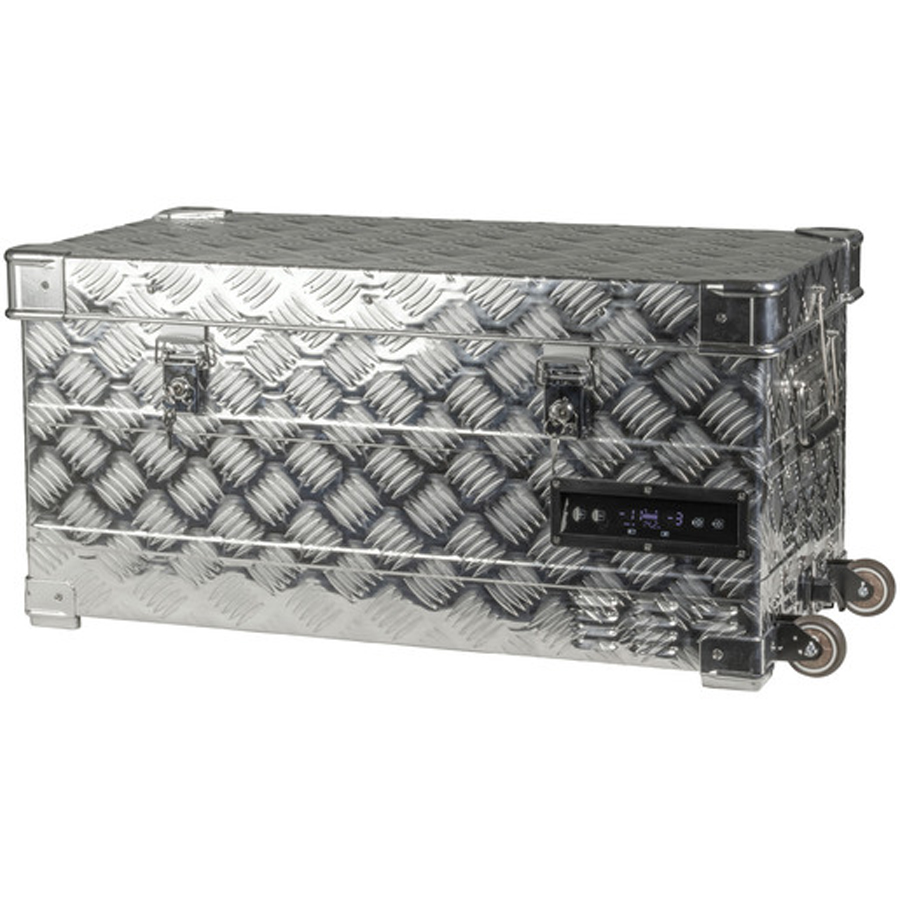 42L Rovin Metal Portable Fridge or Freezer with Aluminium Check Plate Finish 
