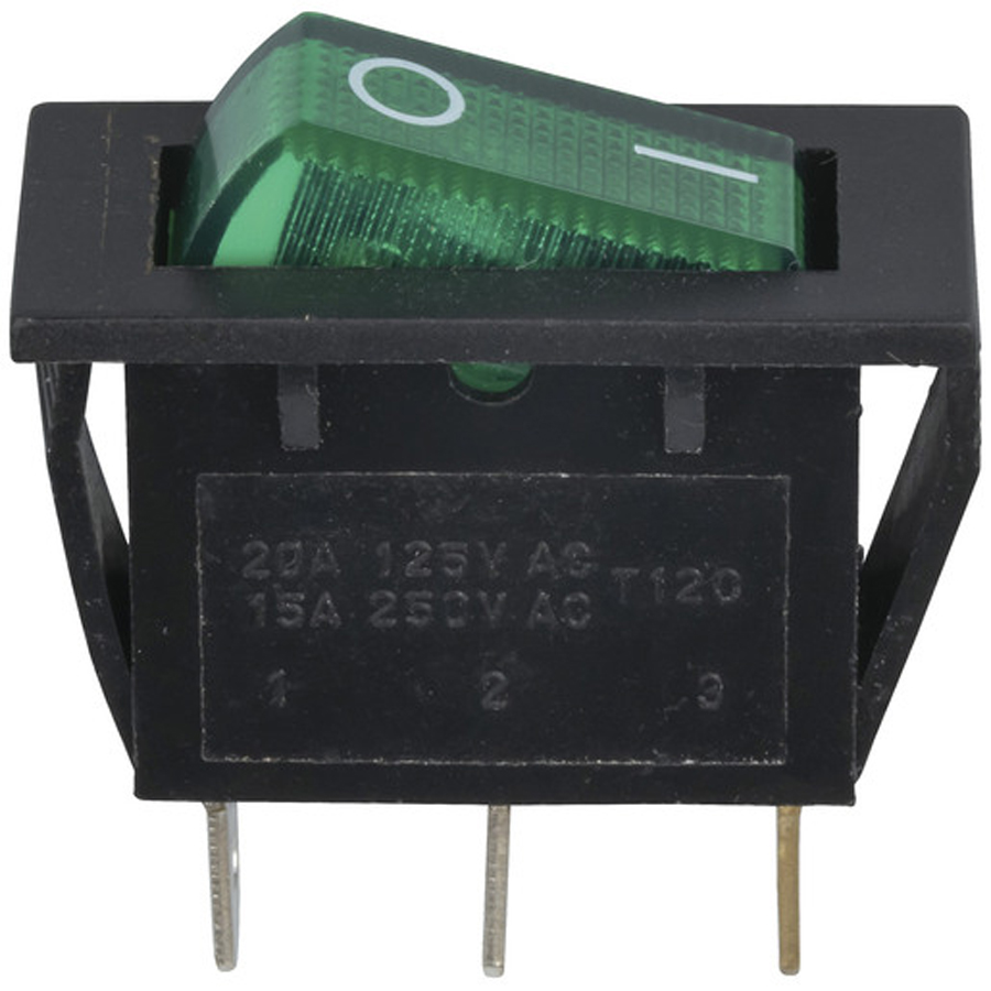 Rocker Switch Illuminated Green SPST 15A 240VAC 